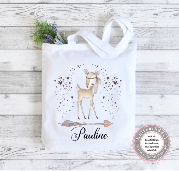 Waldfreunde Reh Indianer Boho Beutel Name (personalisiert) Kindergarten Wunschname KITA Kindergarten Einschulung Geburtstag Lüttentüddel®
